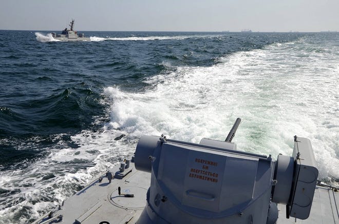 Ukrainian navy ships patrol in the Black Sea near Crimea. (Ukrainian Navy Press Service via AP)