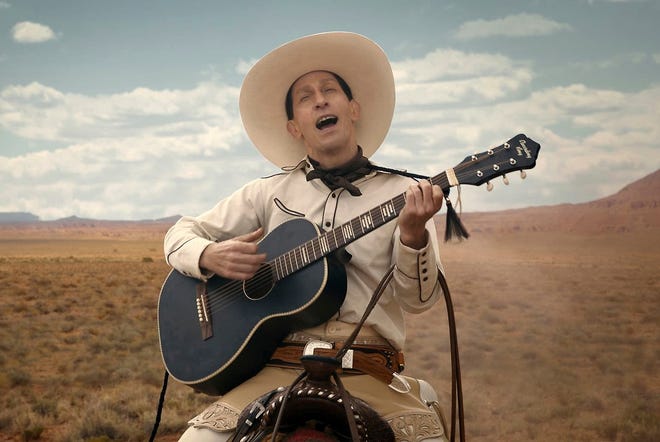 This image released by Netflix shows Tim Blake Nelson as Buster Scruggs in a scene from "The Ballad of Buster Scruggs," a film by Joel and Ethan Coen. [NETFLIX/ASSOCIATED PRESS]