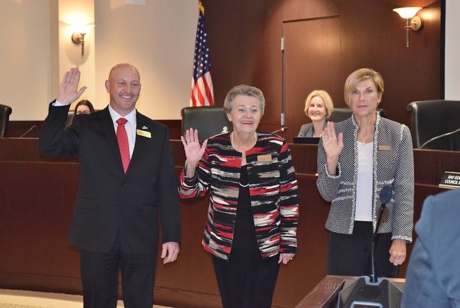 From left, Timothy Bates, Gail Ash and Diane Travis were were sworn into office on Tuesday at Clermont City Hall. [Submitted]