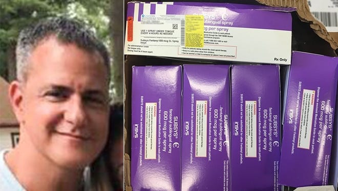 Alec Burlakoff next to boxes of Subsys, his onetime company's fentanyl nasal spray.