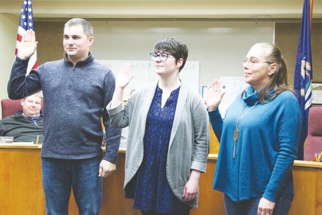 Brett Mallory and Sara Johnston took their first oath of office and Betty Kwiatkowski took her second oath of office as Cheboygan City Council members Tuesday night.