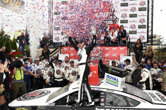 Kevin Harvick celebrates his win at Dover. Harvick dominated the NASCAR Cup Series stat book in 2018. [AP/NICK WASS]