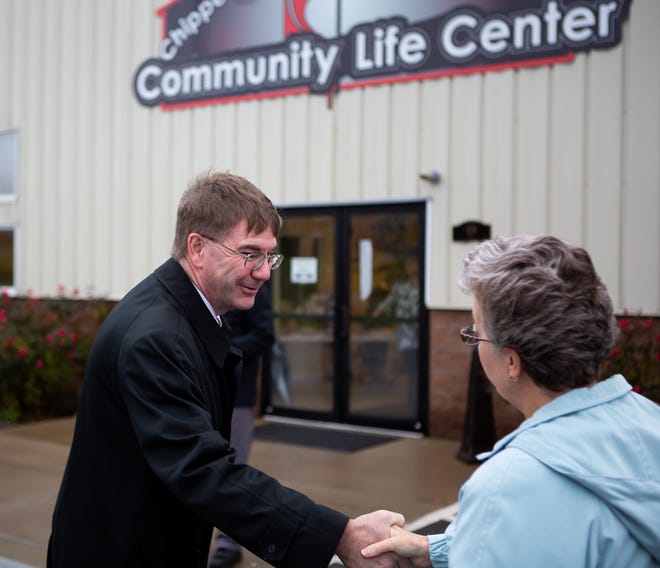Republican U.S. Rep. Keith Rothfus, shown here talking to a voter outside the Chippewa United Methodist Church's Community Life Center on Nov. 6, said he was "incredibly privileged to have done this" as he prepares to leave office after losing to Democratic U.S. Rep. Conor Lamb in the 17th Congressional District race. [Christopher Padgett/For BCT]