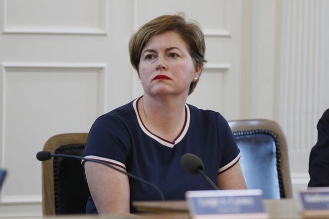Town Manager Gayle Corrigan, shown in East Greenwich Town Hall, was fired Saturday morning. [The Providence Journal/Kris Craig]