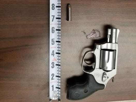 The 38-caliber revolver the Portsmouth police found hidden in the bathroom at CJ's Pub. [Portsmouth Police Department photo]