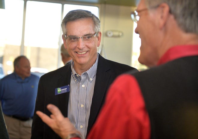 Republican Secretary of State candidate Brad Raffensperger greets supporters during a campaign stop Thursday afternoon November 28, 2018 in Augusta, Ga. Raffensperger is pitted against Democrat John Barrow in a runoff that will be decided next Tuesday.  [MICHAEL HOLAHAN/THE AUGUSTA CHRONICLE]