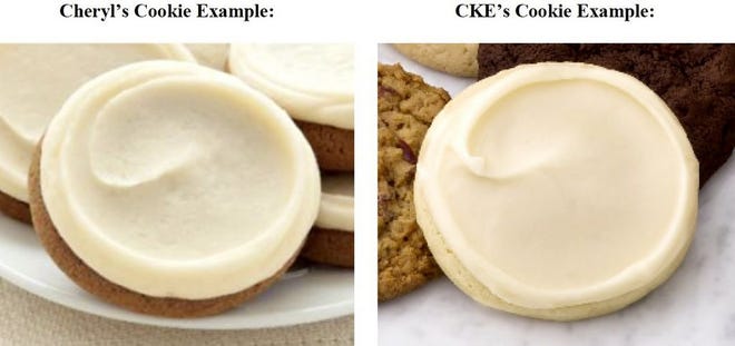 Cheryl and Co. says in its lawsuit that C. Krueger's cookies, right, not only resemble its cookies, left, but use a nearly identical icing swirl.