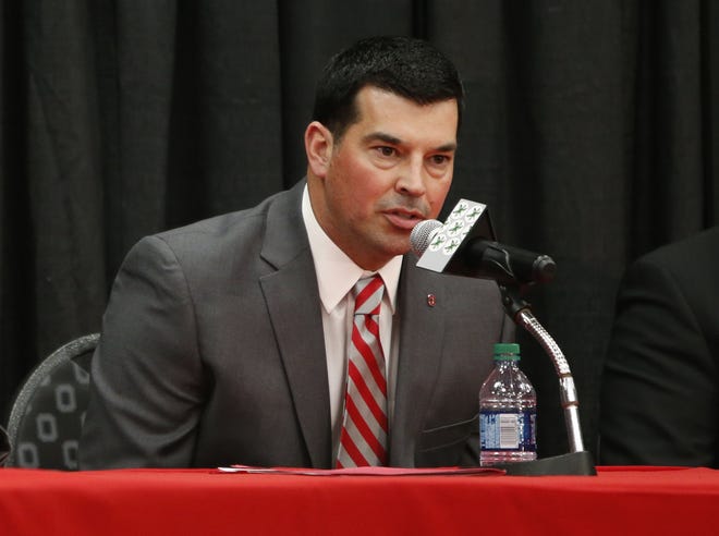 Ohio State offensive coordinator Ryan Day answers questions during a news conference announcing his hiring as head coach to replace Urban Meyer in Columbus, Ohio. [AP Photo/Jay LaPrete]