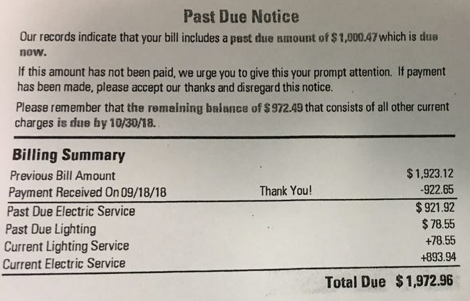 Scam artists sent this actual overdue Gulf Power bill to a business that it was not originally intended for. [CONTRIBUTED PHOTO]
