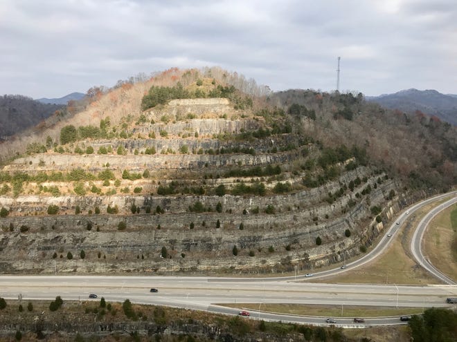 The Pikeville Cut-Through project removed a section of Peach Orchard Mountain to provide a new route for a highway, railroad and river. [Photo by Rick Holmes]