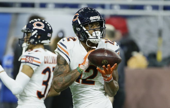Chicago Bears wide receiver Allen Robinson catches a ball during pregame against the Detroit Lions, Thursday, Nov. 22, 2018, in Detroit. Robinson has come on strong for the Bears late in the season after an injury-riddled few years. [DUANE BURLESON/THE ASSOCIATED PRESS]