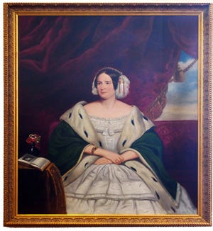 PLYMOUTH/Abigail Hall and her husband, Senator Robert Hall and his wife are featured in historic portraits that now grace the hallway outside the courtroom at the 1820 Courthouse. [Photo courtesy Community Preservation Committee]