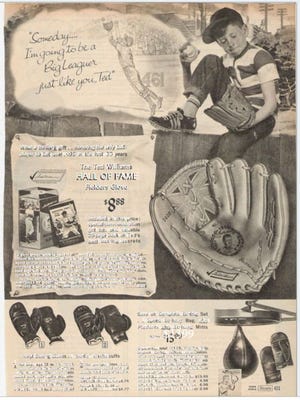 A page from the 1966 Sears Christmas catalog featuring the Ted Williams baseball glove
