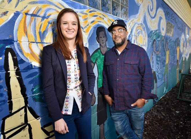 Jay Harris (right), pastor of The Ville Church, and his congregation will host a Tuesdasy job fair organized by Leah Hughey (left), the Jacksonville-based director of strategic development for the Better Together. The nonrofit collaborates with churches to plan job fairs in underserved communities. [Will Dickey/Florida Times-Union]