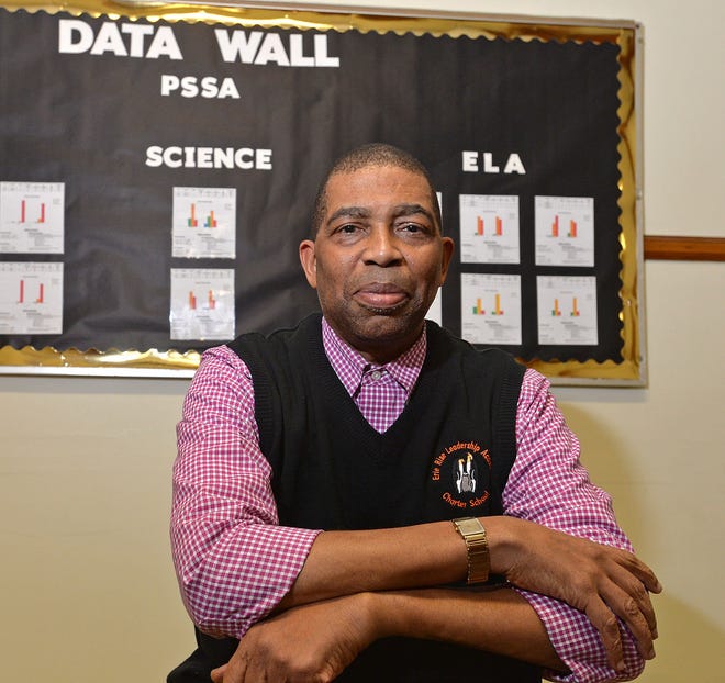 Terry Lang, CEO of Erie Rise Leadership Academy Charter School, posts standardized test data throughout the school to remind teachers and students of the need to improve. The proficiency rates for Erie Rise students are among the lowest in the city of Erie. [CHRISTOPHER MILLETTE/ERIE TIMES-NEWS]