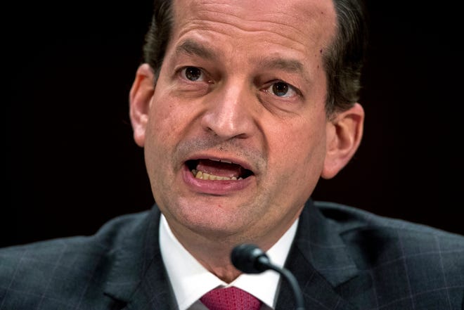 Labor Secretary Alex Acosta speaks during a Senate Committee on Commerce, Science, & Transportation hearing on Capitol Hill. [AP File Photo]