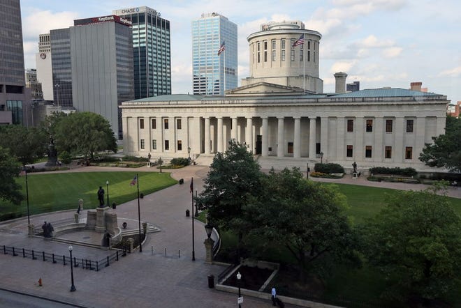 The Ohio Statehouse as photographed from the third floor of the Riffe Tower near High Street in Columbus, Ohio on June 22, 2015. (Columbus Dispatch photo by Brooke LaValley)