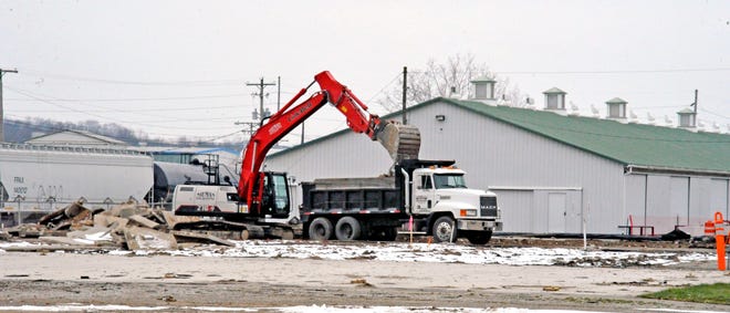 WOOSTER — Nieman Excavating worked on Monday to clear the area at the Wayne County Fairgrounds for a new 14,400 square foot livestock building and a 26,100 square foot multi-purpose event center. The crews broke up blacktop and the cement slab where the pavilion was located. The fair board is waiting to receive bids for the project.