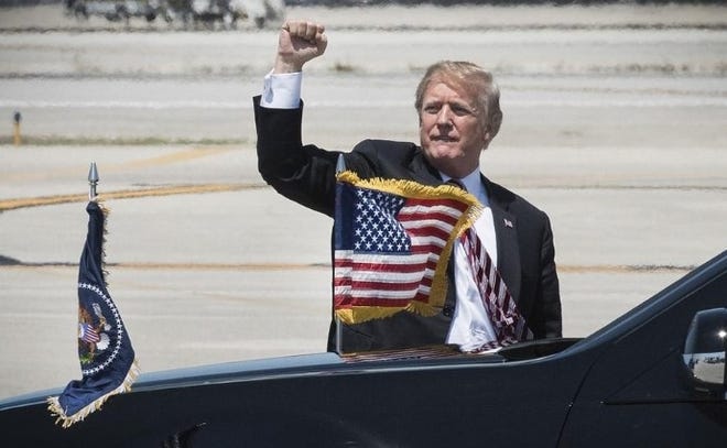 President Donald Trump arrives in Palm Beach, Fla., on April 16, 2018. [MELANIE BELL/PALM BEACH POST]