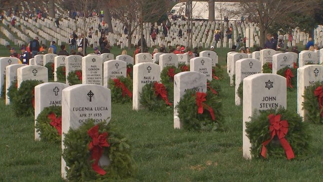 Wreaths Across America places Christmas remembrance wreaths on the graves of veterans each holiday season. Bay County's ceremonies will be Dec. 15. [CONTRIBUTED PHOTO]