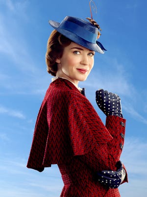 Emily Blunt is said to give a sterling performance in "Mary Poppins Returns," which takes place 20 years after the action in the 1964 musical starring Julie Andrews. Originally slated to open on Christmas Day, the film instead will open nationally on Wednesday. While the film and Blunt have earned praise, oddly enough, none of the songs in the movie have earned acclaim as possible Oscar nominees. [PHOTO PROVIDED BY DISNEY]