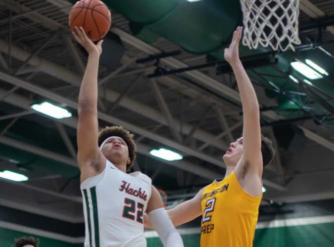 CJ Noland goes up for two of his game-high 30 points Friday night against Huntington Prep (WV) in the second game of the ARS Rescue Rooter National Hoopfest DFW in Waxahachie.