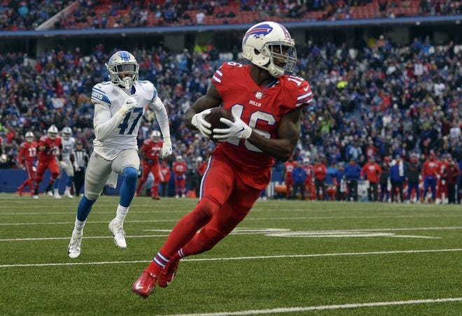 Buffalo Bills wide receiver Robert Foster (16) runs toward the end zone for a 42-yard touchdown during the second half of an NFL football game against the Detroit Lions, Sunday, Dec. 16, 2018, in Orchard Park, N.Y.