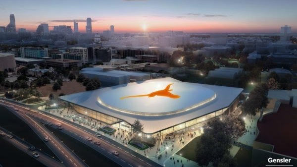 An architectural rendering shows a tentative design for the $338 million events center that the UT System Board of Regents approved Thursday for the campus in Austin. [Courtesy of University of Texas]