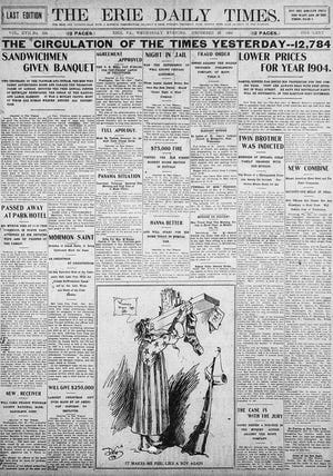 The front page of the Erie Daily Times from Dec. 23, 1903. [ERIE TIMES-NEWS]