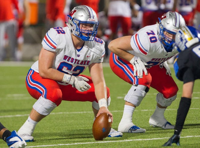 Westlake senior offensive lineman Blake Webster (62) earned all-state honors from the Texas Associated Press. [PAUL BRICK/AMERICAN-STATESMAN