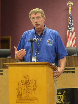 Lenoir County Emergency Services Director Roger Dail speaks as the city and county discuss Neuse River flooding hazards at a special press conference at City Hall. [File Photo by Janet S. Carter / The Free Press]