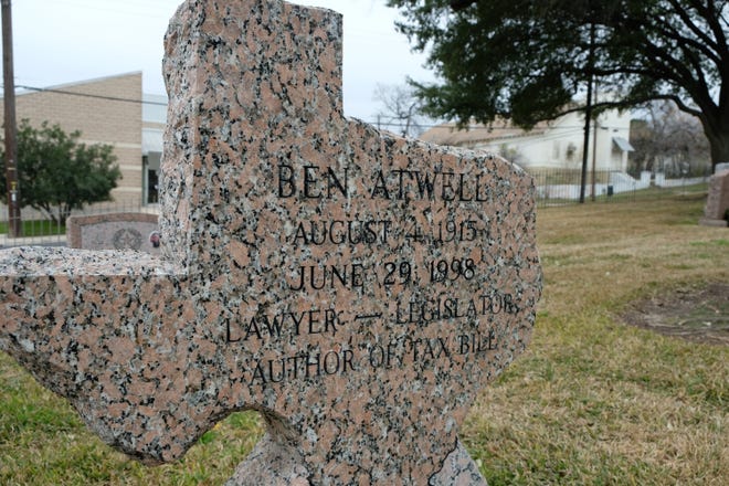 Former state Rep. Ben "Jumbo" Atwell, D-Dallas, had this Texas State Cemetery headstone erected before his death. Atwell sponsored a 1960s state sales tax measure. [KEN HERMAN/AMERICAN-STATESMAN]