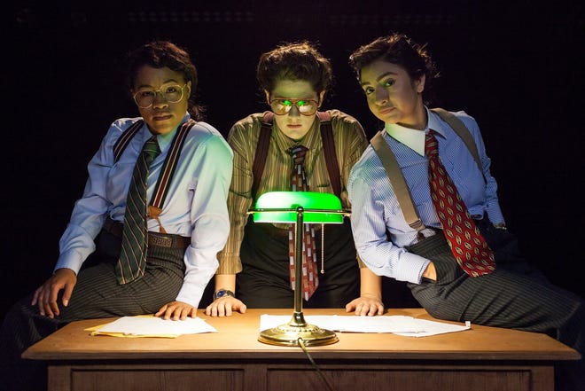 The cast of UT's Department of Theatre and Dance production of "Enron" was all female or non-binary, which added to the complexity of the story about the rise and fall of the Houston-based energy company. [Contributed]
