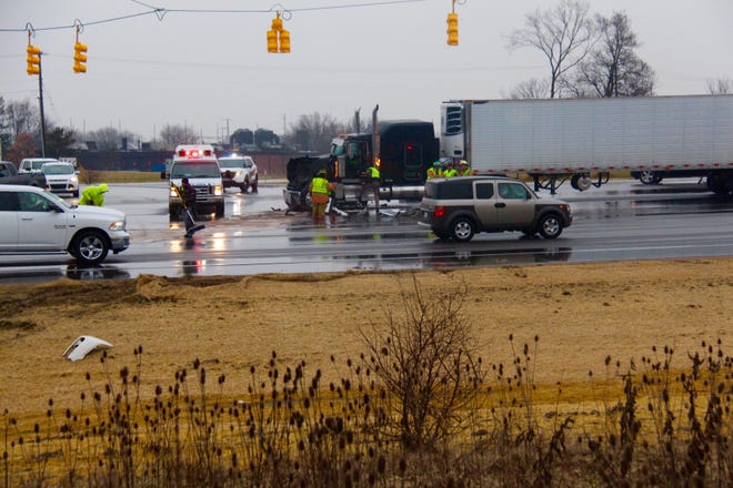 Shortly before 11 a.m. on Thursday, Dec. 27, Ottawa County deputies and Zeeland Township firefighters responded to a crash on Business I-196 and Byron Road involving two semi-trailer trucks. [Cassandra Bondie/Sentinel Staff]