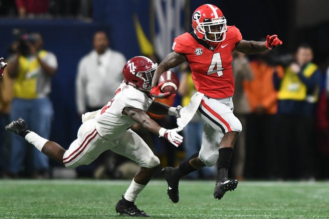 Georgia wide receiver Mecole Hardman, pictured, and tight end Isaac Nauta are still unsure if they'll leave for the NFL after the Sugar Bowl. (AJ Reynolds for the Athens Banner-Herald)