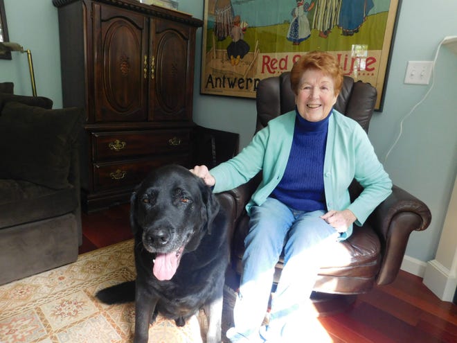 Maureen Barrows and her best buddy, Al, a 12-year-old black Labrador in 2015. [Karen Dandurant]