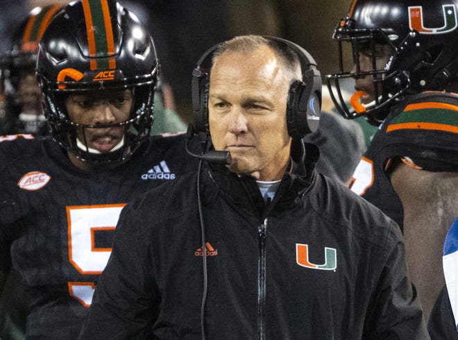 Miami coach Mark Richt has made the stunning decision to retire, leaving after three years leading his alma mater and with five years remaining on his contract. [AP PHOTO/JOHN AMIS, FILE]