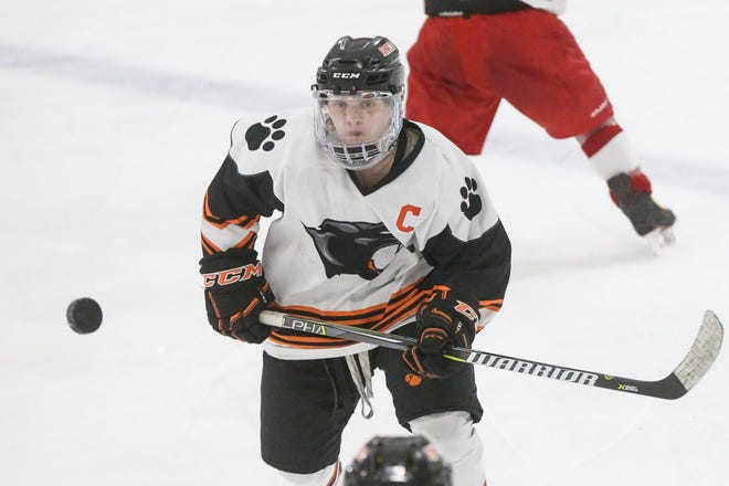 Marlborough's Jerry McCarthy, pictured during the consolation game of Daily News Cup against Hudson at the New England Sports Center in Marlborough on Saturday, scored three goals in the Panthers' 6-3 win over Northbridge on Monday. [Daily News and Wicked Local File Photo/Dan Holmes]