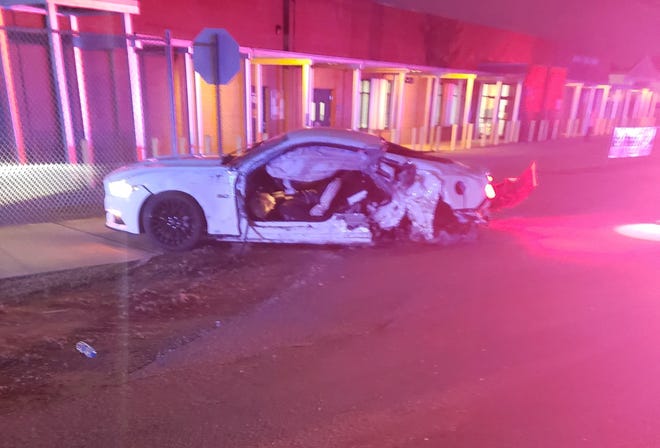 The car involved in last night's wreck in Destin that claimed the life of a Fort Walton Beach man. [ MATT DAILY / CONTRIBUTED PHOTO ]
