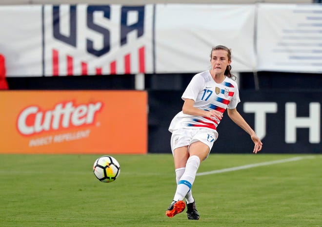Tierna Davidson pings a pass during the first half of an April 2018 friendly against Mexico at TIAA Bank Field. Davidson is one of the names you may not know now but very well could by the end of 2019. [JOHN RAOUX/THE ASSOCIATED PRESS]