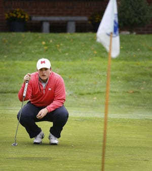 Jared Carney of Milton High on the 18th hole. Division 2 MIAA golf final at Marshfield CC on Tuesday Oct.30, 2018 Greg Derr/ The Patriot Ledger