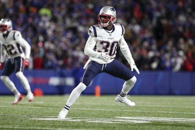 New England Patriots cornerback Jason McCourty (30) during Monday Night Football against the Buffalo Bills, October 29, 2018, in Orchard Park, NY. (AP Photo/Chris Cecere)