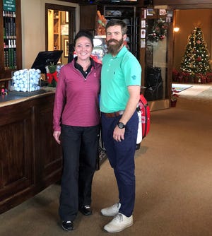 Membership and Tournament Director Michele Auter and Assistant Golf Professional Aaron Haugan stand ready to welcome Destin snowbird golfers to Emerald Bay Golf Club for the season’s first “Nine & Wine & Whine.” [CONTRIBUTED PHOTO]