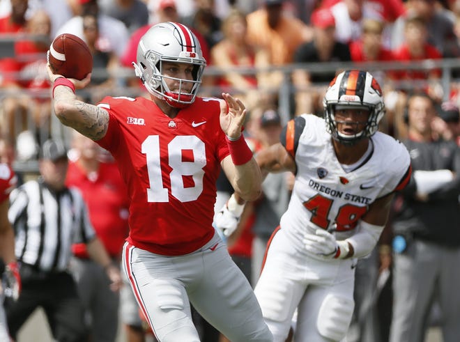Quarterback Tate Martell was praised by receiver Terry McLaurin for his competitiveness. "He really wants to win,” McLaurin said. [Adam Cairns / Dispatch]