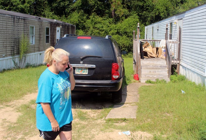 Melissa Nason is shown in this file photograph taken this summer as she tried to find a new lot for her trailer. [ RAMON RIOS / SANTA ROSA PRESS GAZETTE ]