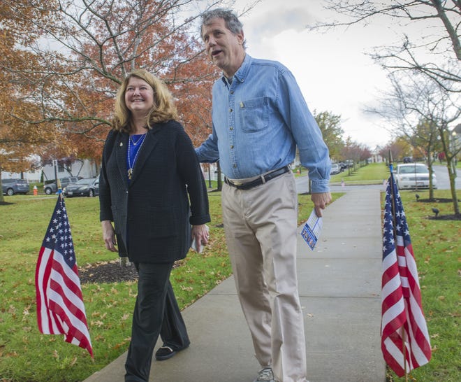 Connie Schultz, left, says her husband, Sen. Sherrod Brown, won't run for president if she doesn't give the go-ahead. 

[Phil Long/The Associated Press]