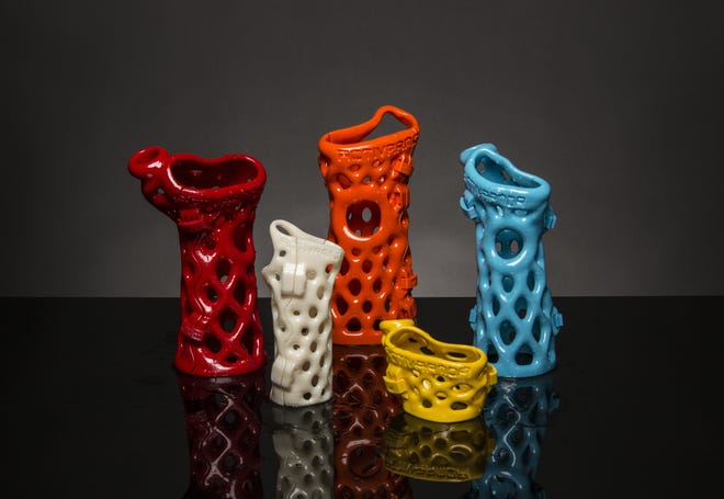 These are samples of ActivArmor, a new breathable and waterproof 3D alternative to traditional casts and splints. They are now available from Jacksonville Orthopaedic Institute. [Provided by ActivArmor]