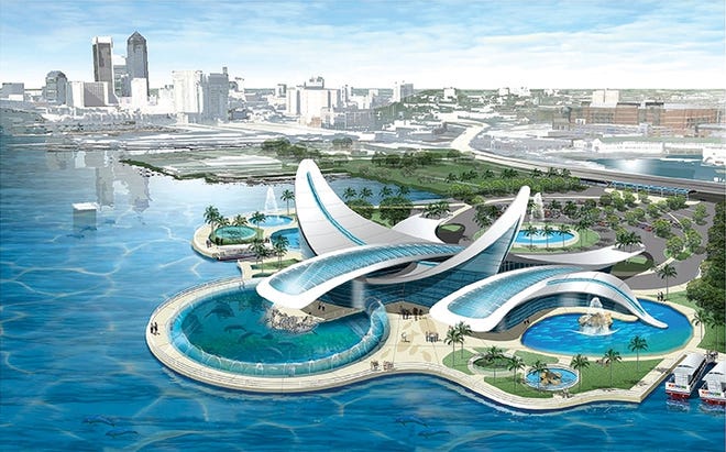 This is a rendering by AquaJax, the nonprofit pushing for a Downtown aquarium, that shows how a potential facility would look during the daytime hours. Other cities have been able to build downtown aquariums that are vacuuming up tourist dollars and visitors. Why can't we? (Rendering provided by AquaJax)