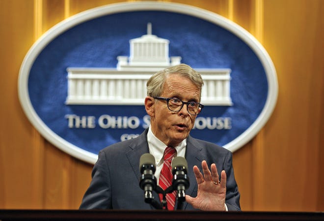 Gov.-elect Mike DeWine speaks to the press at the Ohio Statehouse.