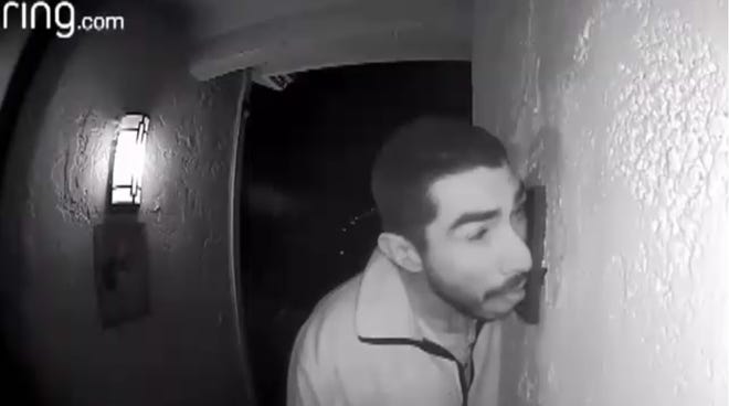 A camera caught a man licking a Ring doorbell for close to three hours. [RING]
